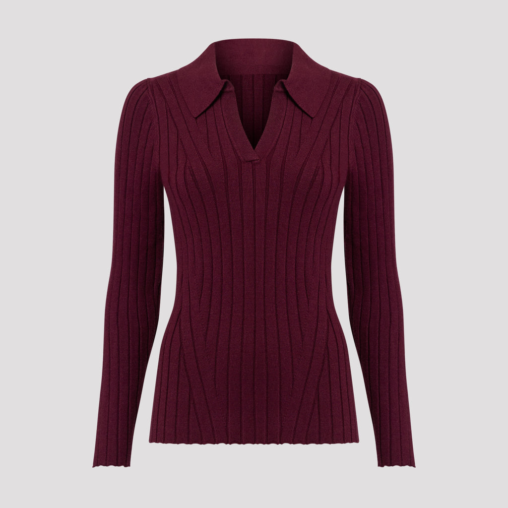 Tina stickad tröja - Vinröd