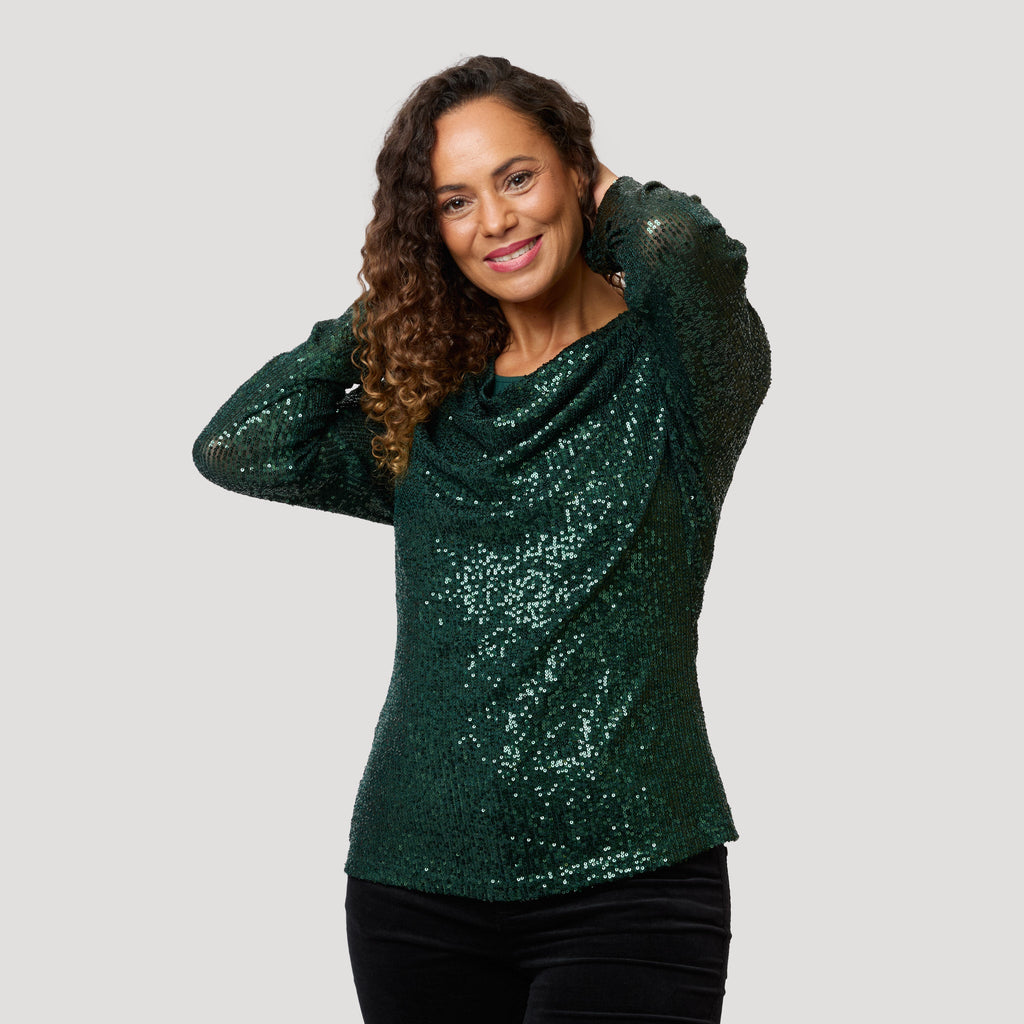 Willow paljettblus – Mörkgrön