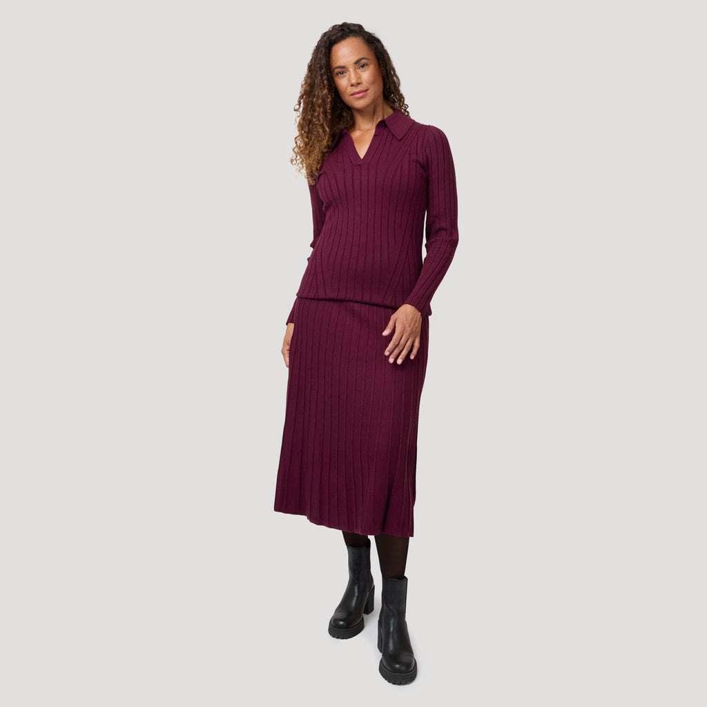 Tina stickad tröja - Vinröd