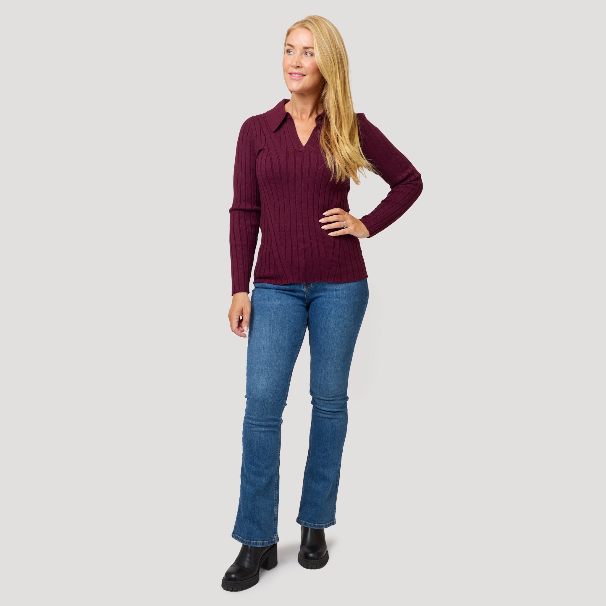 Tina stickad tröja - Vinröd